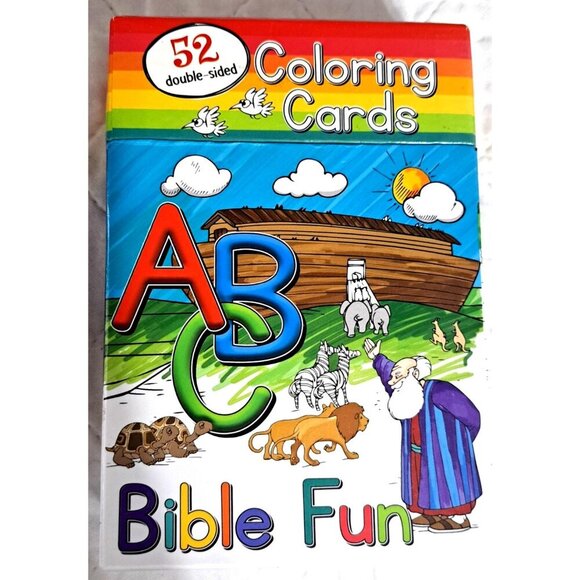 ABC Bible Fun Coloring Cards 52 Double Sided Cards Bible Verses Drawing Fun FLAW - Picture 1 of 4